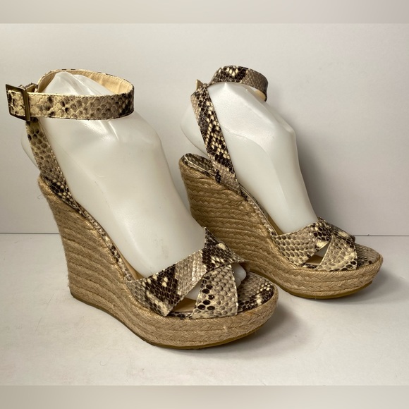 Jimmy Choo Shoes - Jimmy Choo snake embossed wedge espadrille sandals ankle strap 37